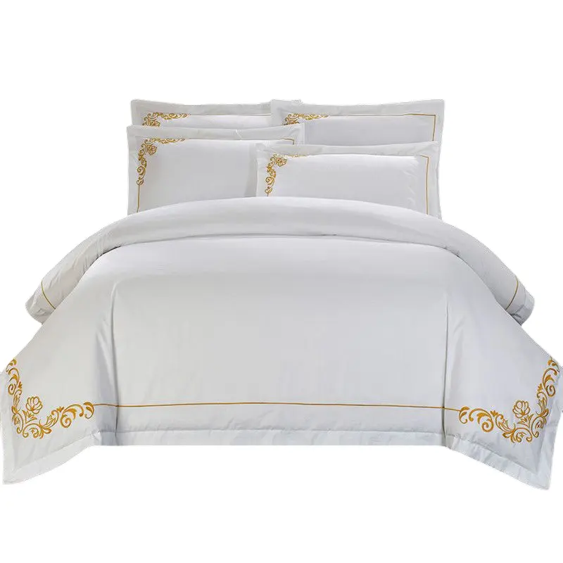 Percale Wholesale Luxury Dubai Hotel Bed Linens Egyptian Cotton Satin Stripe Bedding Set Bed Sheet Set Duvet Cover 100% Cotton