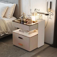 Table de chevet moderne de luxe en bois massif avec lampe tricolore, charge sans fil, multifonctionnelle pour appartement, hôtel, studio