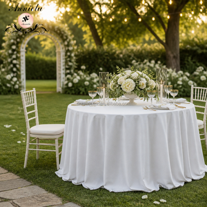Mantel Redondo de Punto con Aspecto de <span class=keywords><strong>Lino</strong></span> Blanco ANNIELU, Largo hasta el Suelo, para Bodas Rústicas, Boho, al Aire Libre, Recepciones, Banquetes y Eventos - Product Image 1