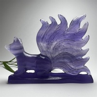 Vente en gros de sculptures d'animaux en cristal naturel, fluorite violette, renard à neuf queues