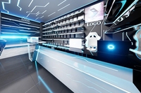 Étagères d'affichage d'ordinateur portable de conception d'atelier d'informatique sur mesure au magasin