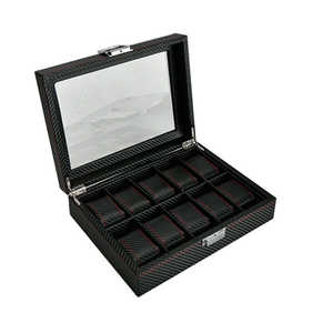 Boîte d'emballage cadeau de <span class=keywords><strong>montre</strong></span> pour <span class=keywords><strong>homme</strong></span> en fibre de carbone noire à 10 emplacements avec logo personnalisé de luxe - Product Image 3