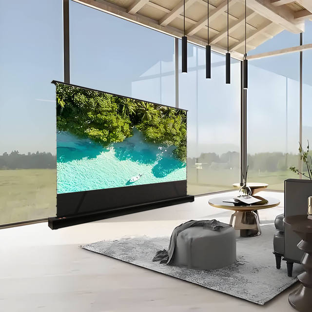 100 120 133 150inch Motor Floor Rising Projector Screen ultra Short Throw and Long Throw Ambient Light Rejecting 4K HD Screen