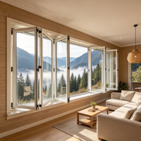 Ventana Plegable de Aluminio con Marco Negro de Venta Directa de Fábrica HUACAI, Ventana Panorámica de Vidrio para Villa Vacacional junto al Lago