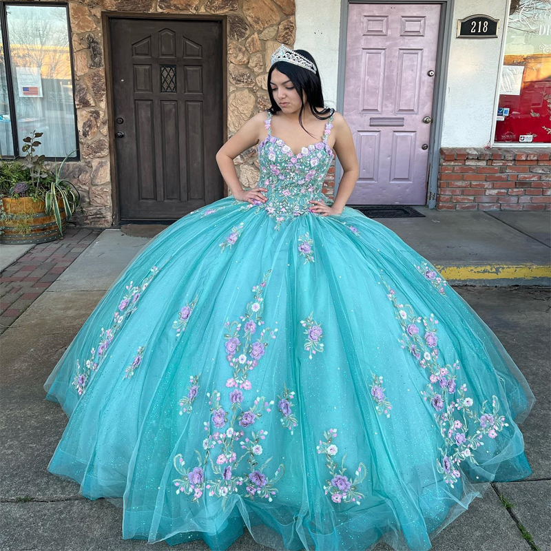 blue and pink quinceanera dresses Blush Pink & Blue Off-Shoulder Quinceaera Ball Gown with 3D Floral  Embroidery