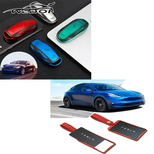 Sarung Kunci Mobil Cocok untuk Tesla Model S & Model 3/Y/X Casing Pelindung Kunci dengan Kulit Asli Casing Kunci Fob-Tempat Kunci