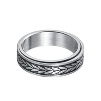 6mm En Acier Inoxydable Anneau Argent Corrodé Noir Goutte Huile Blé Oreille Plante Rotatif En Acier Inoxydable Anneau Doigt Anneaux 002