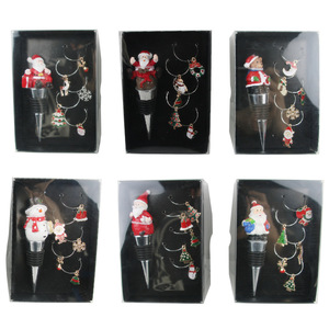 Christmas Wine Stopper And Glass Ring 5 Piece Set Plastic Bottle Christmas Decor For Wine Bottles - Product Image 3