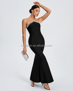 Robe de soirée noire Ocstrade, épaules dénudées, sans bretelles, perles, perles brodées, coupe trompette, bandage, robes de soirée élégantes <span class=keywords><strong>2024</strong></span> - Product Image 2
