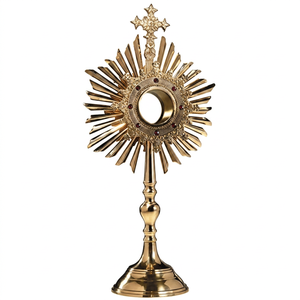Monstrance en laiton poli, artisanale, traditionnelle catholique, pour l'altier religieux de l'église et de la chapelle, pour la liturgie eucharistique - Product Image 1