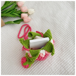Bolso cruzado tejido a mano, nuevo estilo, diseño de fresa de ganchillo, monedero bonito para niños, Bolso pequeño, flores decorativas, plantas - Product Image 6