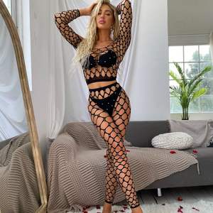 Nouvelle conception de lingerie sexy et éclatante à longues manches, en résille ajourée, pour femmes - Product Image 4