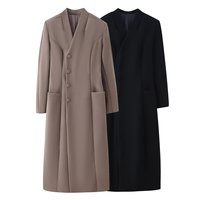 Manteau long décontracté à épaulettes pour femme, nouvelle collection 2026, style rétro chic en laine à manches longues et taille cintrée