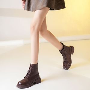 Martin Boot Ankle <b>Round</b> <b>Toe</b> Chunky <b>Heel</b> 3CM-5CM Height Increasing Lace Up Solid Pu Lining M79156 - Product Image 3