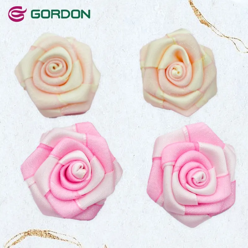 Gordon pita Satin kustom pita mawar pakaian kain bunga pita Satin Mini mawar untuk dekorasi DIY