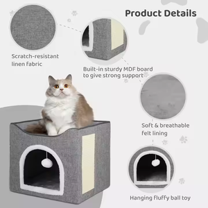 Yüksek kaliteli çift katmanlı katlanabilir kedi mağara çarşaf bez malzeme katı desen kapalı Pet oturma dışkı köpekler çıkarılabilir PP - Product Image 5