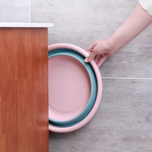 Lavabo Plegable Redondo de Plástico, Portátil y Comprimible, para Viajes, Hogar, Dormitorio Estudiantil, en Colores Rosa, Amarillo y Azul - Product Image 4