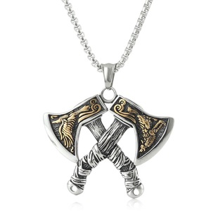 Pendentif hache viking yunnique en acier inoxydable, collier hache à double tête, bijoux de mode pour hommes, design géométrique, style punk rétro - Product Image 1