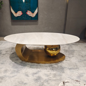 Grande Tavolino da Caffè in Marmo, Elegante Tavolino <span class=keywords><strong>Nero</strong></span> <span class=keywords><strong>e</strong></span> <span class=keywords><strong>Oro</strong></span> con Superficie Liscia per Soggiorno Moderno - Product Image 6