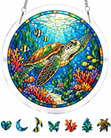 Attrape-soleil en acrylique en gros, motif puzzle, récif corallien, tortue marine, pièces irrégulières uniques, décoration suspendue pour fenêtre, cadeau