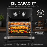 Four à friture sans huile mécanique 12L 1800W, friteuse électrique avec 10 programmes prédéfinis, grande capacité pour usage domestique, en stock