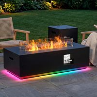 Table de foyer au propane moderne en acier inoxydable de 42 pouces, 50 000 BTU, avec protection contre le vent, pas d'assemblage requis, pour terrasse extérieure, jardin