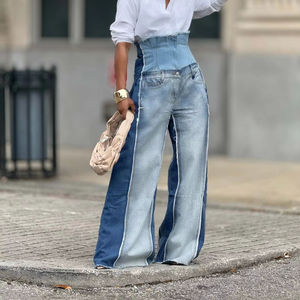 Nieuwe dames gewassen high waist trendy wijde jeans met trendy streetstyle print - Product Image 1