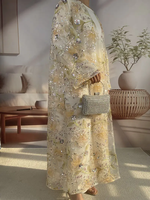 Ensemble de vêtements pour femmes musulmanes traditionnelles fabriqués sur mesure, robe abaya élégante en polyester avec broderie florale texturée en 3D