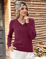 Pull-over décontracté en polyester tricoté pour femme, col en V, manches longues, couleur unie, collection automne 2026 (personnalisable)