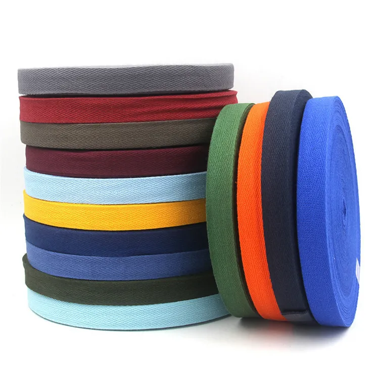 Wholesale Customization 2 cm Colorful Ribbon Cotton Webbing 100% Cotton Herringbone Webbing Strap