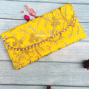 Meilleur prix pochettes de mariage indien pour femmes sacs à main de fête dorés avec pochette à broderie de fleurs durable et légère - Product Image 4