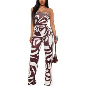 Ensemble de Nuit 2 Pièces Personnalisé pour Femme 2026 : Haut Tube en Satin Imprimé et Pantalon Droit Sans Manches - Product Image 2