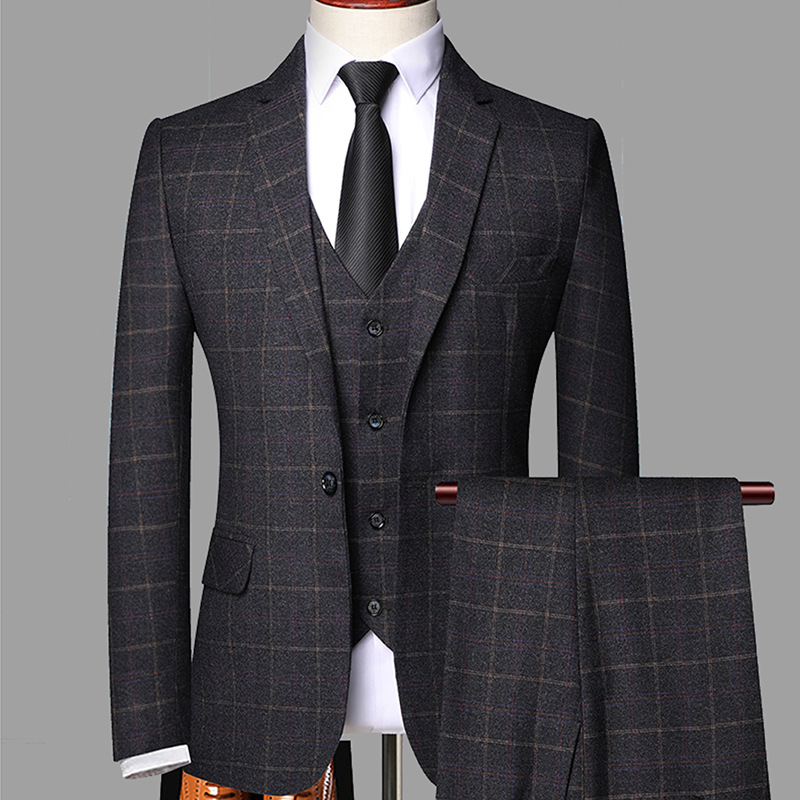 Black High Quality 3 Piece Groom Checked Suits