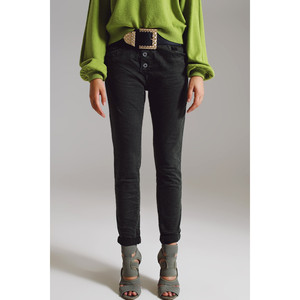 Jeans Skinny con Bottoni Visibili in Verde Militare - Product Image 3