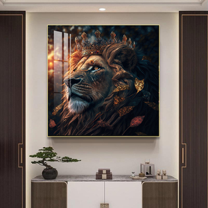 Décoration murale moderne pour salon, fond de canapé <span class=keywords><strong>TV</strong></span>, animaux, vente en gros, peinture personnalisée en porcelaine cristalline, lion, fresques LED pour chambre à coucher - Product Image 4
