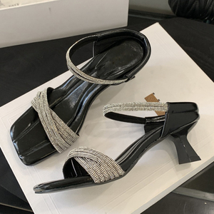 XSD Summer Collection Comfortable Women's Silver <b>Sandals</b> with Low Heels Black Crystal Lace-Up Design for Outdoor Use - Product Image 1