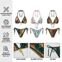 Maillot de bain brésilien en tissu recyclé au crochet, avec breloques personnalisées du fabricant, string à nouer sur les côtés