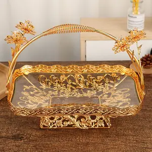 Турецкая элегантная декоративная золотая металлическая корзина для фруктов, закусок, десертов, еды, стеклянный сервировочный лоток для фруктов с ножками