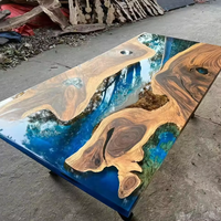 Table de salle à manger, de café, de conférence ou de bureau en bois de noyer avec dessus en bois massif, design rivière en résine époxy, colle AB et résine époxy transparente comme du cristal
