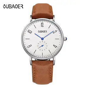 Oubaoer 2012 Mooie Bruin Dames Quartz Horloge Hot Koop Pu Lederen Band Water Proof Minimalistische Liefhebbers Hand Horloge