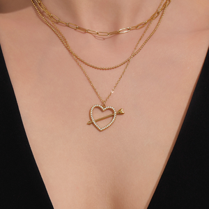Gioielli personalizzati in acciaio inossidabile 316 pietre piene una freccia passa attraverso la collana pendente a forma di <span class=keywords><strong>cuore</strong></span> per le donne - Product Image 2