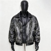 Veste en cuir PU noir pour homme de haute qualité OEM avec décoration de paillettes, logo personnalisé imprimé sur le devant