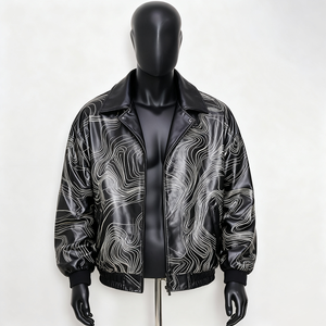 Veste en <span class=keywords><strong>cuir</strong></span> PU noir pour <span class=keywords><strong>homme</strong></span> de haute qualité OEM avec décoration de paillettes, logo personnalisé imprimé sur le devant - Product Image 2