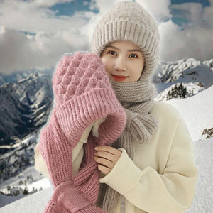 100% אקרילי נשים קטיף ארוך חורף חם צעיף משולב מעובה סבך מעובה מגן האוזן להגנת סקי חיצוני כובע פסים - Product Image 3