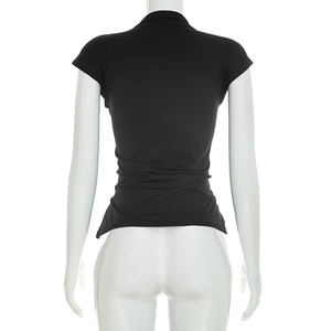 Viviblook Y26TP273 Women Casual <b>Top</b> New Solid Color Slim Button <b>Top</b> for Ladies - Product Image 4