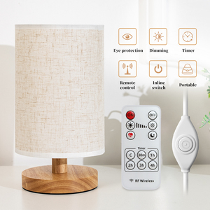 Minimalist isches Nachtlicht Modernes warmes LED Smart Schreibtisch lampe Schlafzimmer Lese lampe mit Leinenstoff Lampen schirm und Holz sockel - Product Image 2
