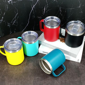 Mug à café isotherme en acier inoxydable avec revêtement en poudre personnalisé de 12 oz ou 14 oz, avec poignée, double paroi, couvercle sous vide, pour le camping - Product Image 4
