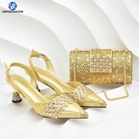 Sinya cristal pierres chaussures de fête de mariage sac ensemble luxe or pointu bout fermé chaussures à talons hauts et sac ensemble pour les femmes africaines