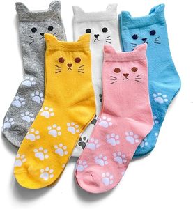 Adorabili 5-Pack da donna <span class=keywords><strong>calzini</strong></span> da gatto <span class=keywords><strong>con</strong></span> orecchie 3D facce gattino e stampe zampa Logo personalizzato corpo/polsino <span class=keywords><strong>calzini</strong></span> alla caviglia Set all'ingrosso/ordini - Product Image 1