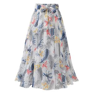Gonna lunga in Chiffon stampato floreale in stile Euro e America in vendita calda gonne a fiori Casual con cintura da donna a basso prezzo - Product Image 5